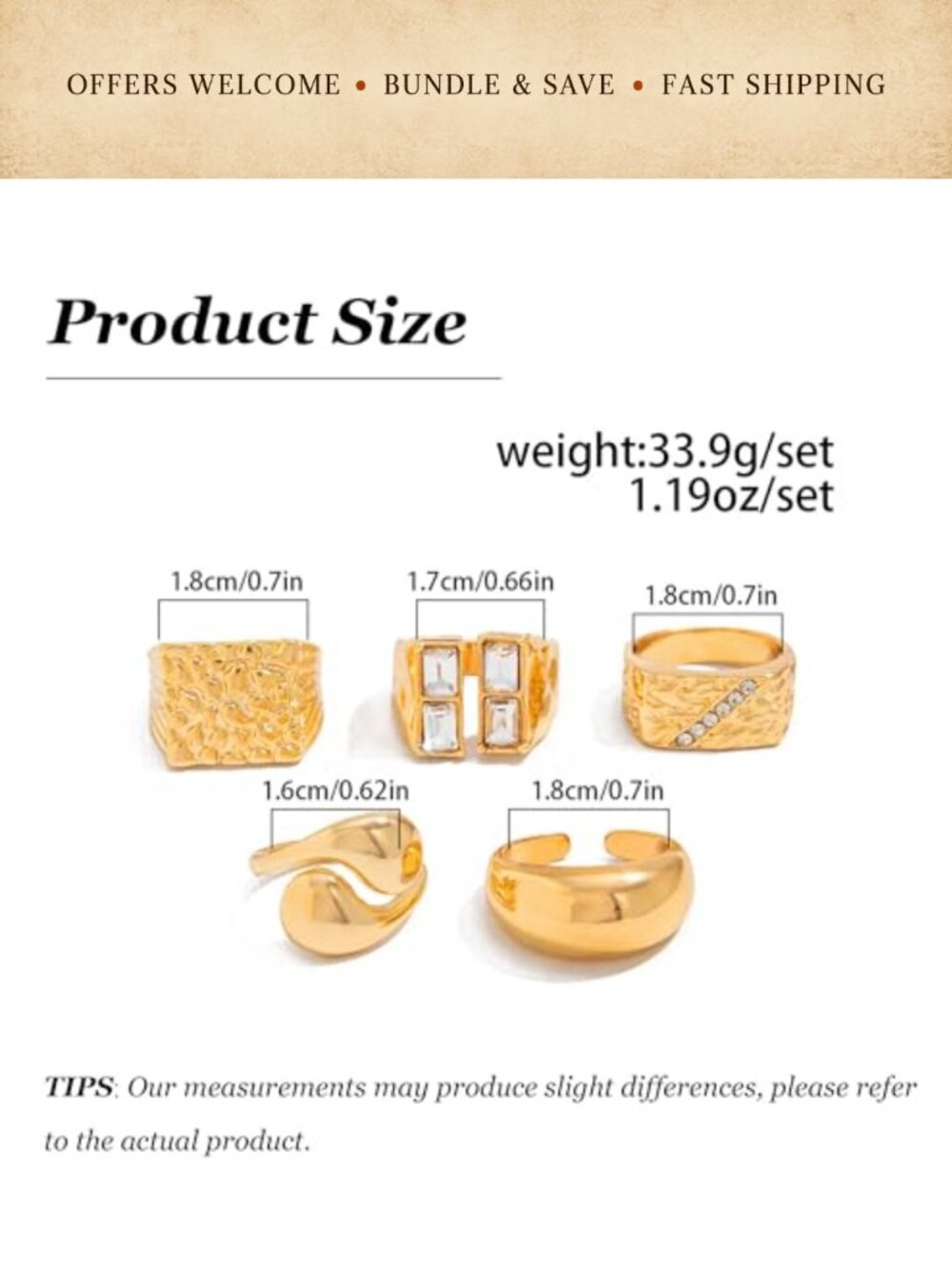 Chunky Gold Alloy Statement Rings Stackable Knuckle Rings for Women - Picture 5 of 6